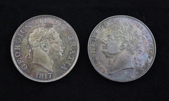 A George III half crown, 1817 and a George IV half crown, 1820 (both VF)